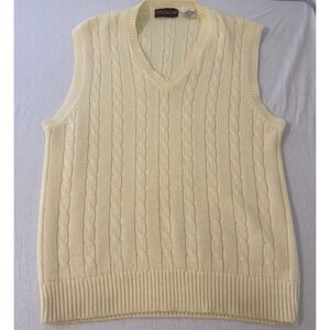 Bachrach Cable Knit Sweater Vest Mens XL Cream Yellow V-Neck Acrylic Sleeveless